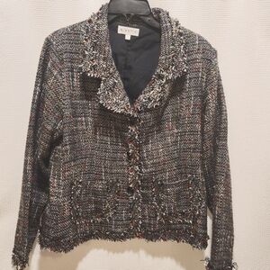 Vintage  Kactus  Womens  Plus Size Black/Multi Color Tweed Jacket  (XL)